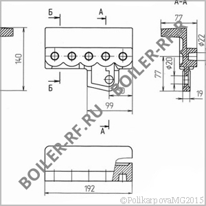 Чертеж держателя правого Т 220.13.003 (5 отверстий) (00.7003.005)